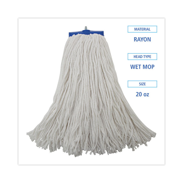 Mop Head, Economical Lie-Flat Head, Rayon Fiber, 20 oz, White, 12/Carton