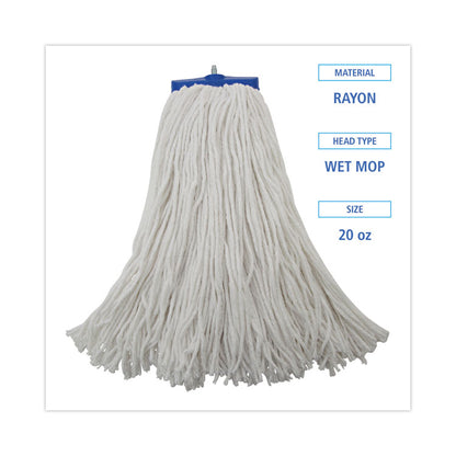 Mop Head, Economical Lie-Flat Head, Rayon Fiber, 20 oz, White, 12/Carton