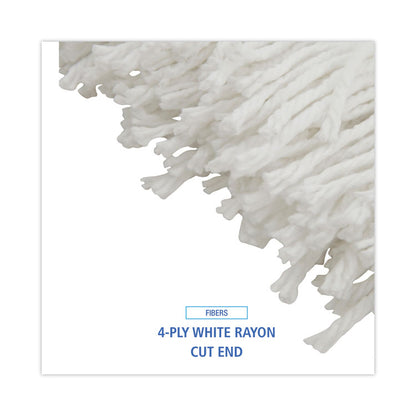 Mop Head, Economical Lie-Flat Head, Rayon Fiber, 20 oz, White, 12/Carton