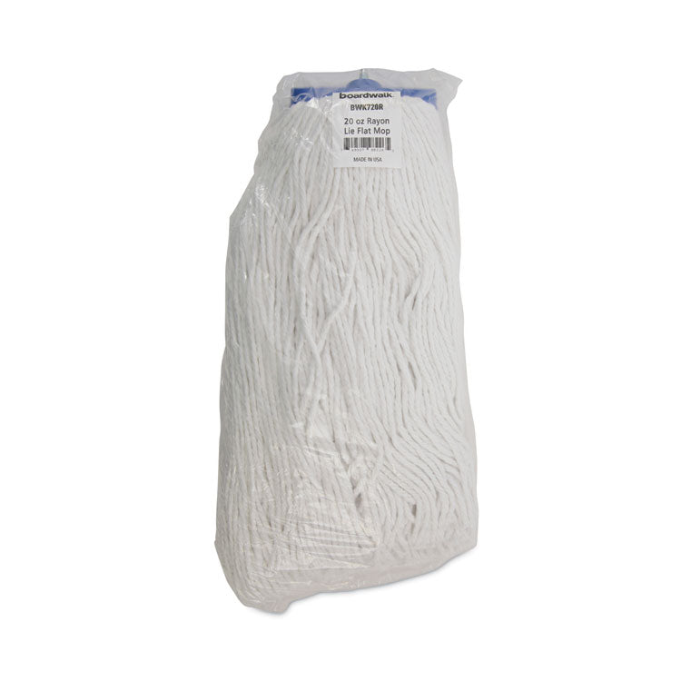 Mop Head, Economical Lie-Flat Head, Rayon Fiber, 20 oz, White, 12/Carton