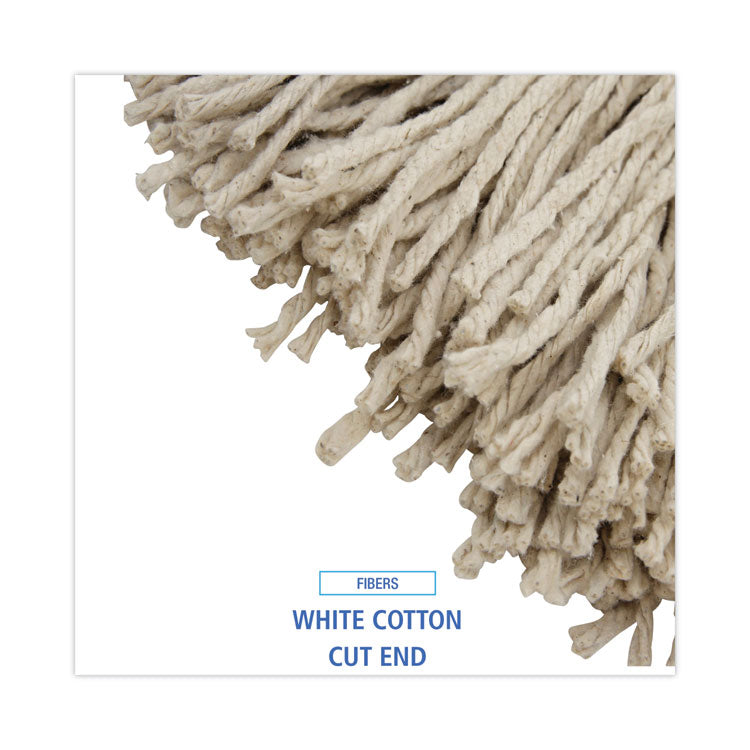 Cut-End Lie-Flat Wet Mop Head, Cotton, 24 oz, White, 12/Carton