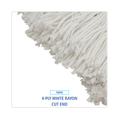 Cut-End Lie-Flat Wet Mop Head, Rayon, 24 oz, White, 12/Carton