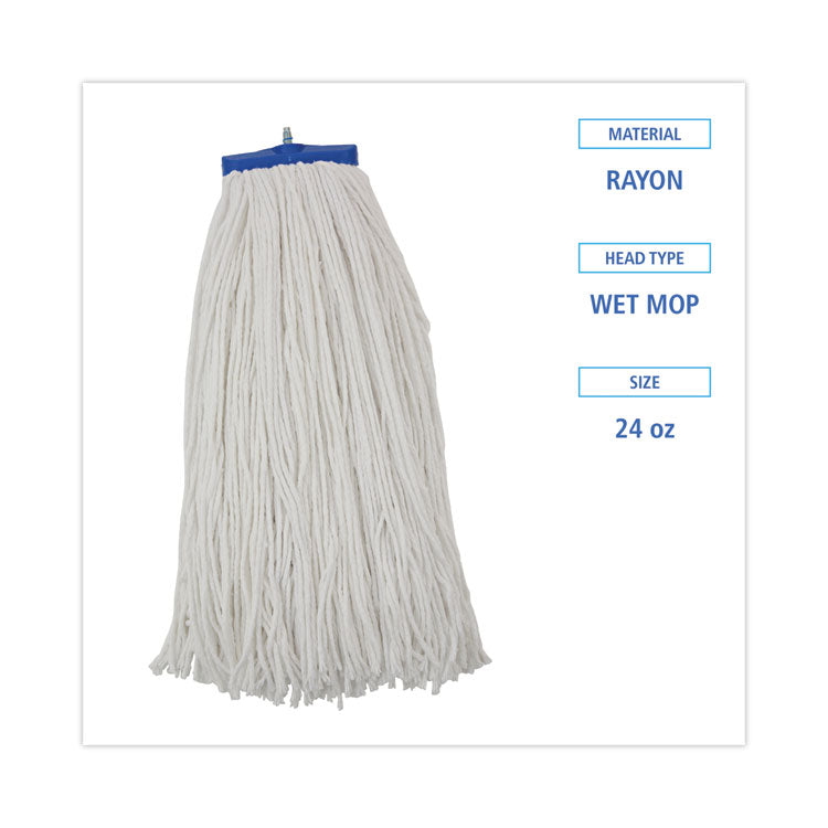 Cut-End Lie-Flat Wet Mop Head, Rayon, 24 oz, White