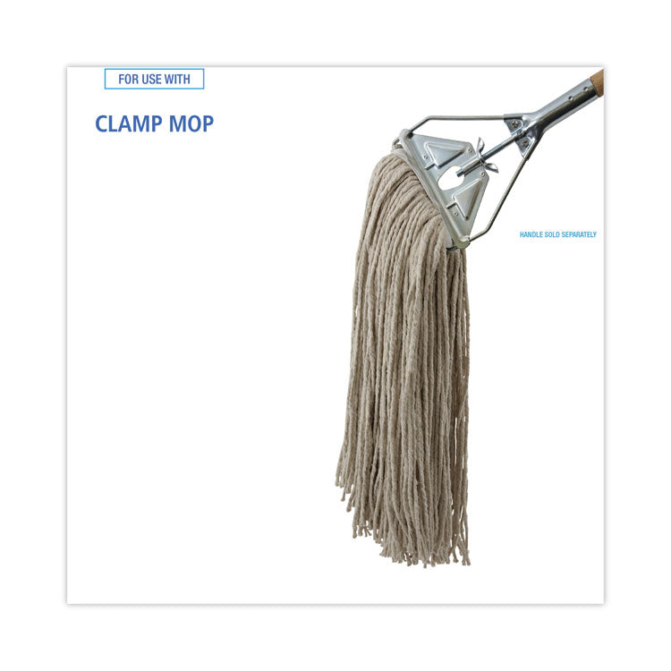 Mop Head, Economical Lie-Flat Head, Cotton Fiber, 32 oz, White, 12/Carton