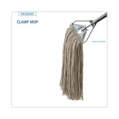 Mop Head, Economical Lie-Flat Head, Cotton Fiber, 32 oz, White, 12/Carton