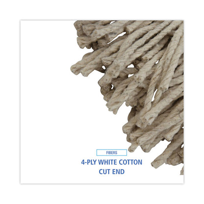 Mop Head, Economical Lie-Flat Head, Cotton Fiber, 32 oz, White, 12/Carton