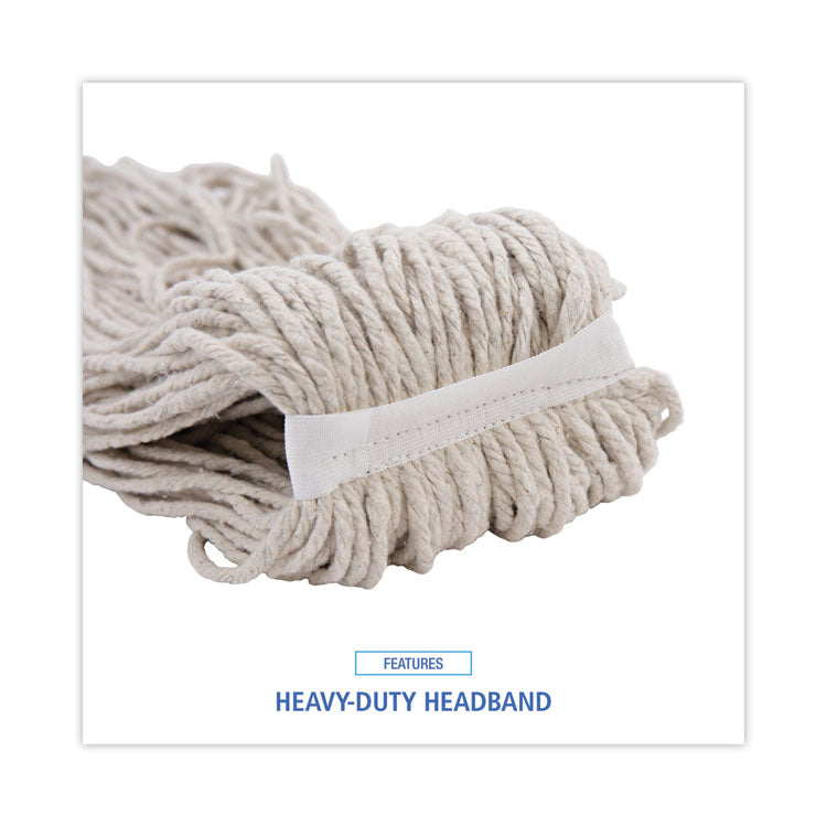 Mop Head, Economical Lie-Flat Head, Cotton Fiber, 32 oz, White, 12/Carton