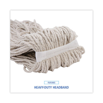 Mop Head, Economical Lie-Flat Head, Cotton Fiber, 32 oz, White, 12/Carton