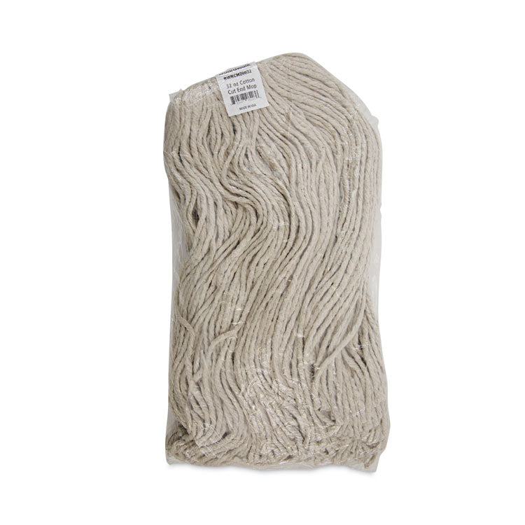 Mop Head, Economical Lie-Flat Head, Cotton Fiber, 32 oz, White, 12/Carton
