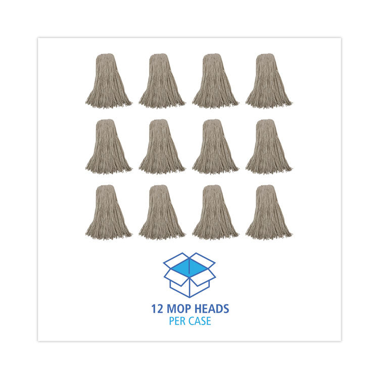 Mop Head, Economical Lie-Flat Head, Cotton Fiber, 32 oz, White, 12/Carton