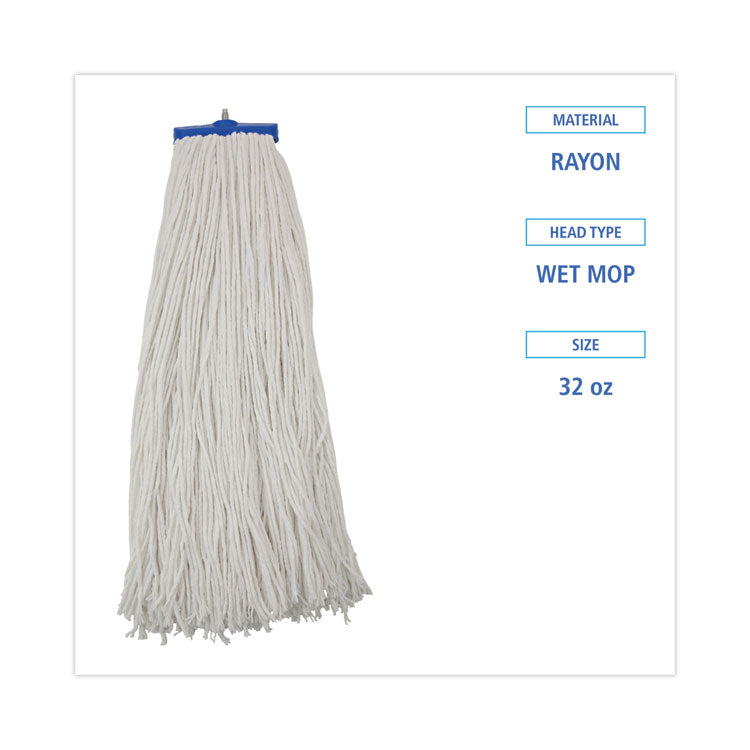 Mop Head, Economical Lie-Flat Head, Rayon Fiber, 32 oz, White, 12/Carton