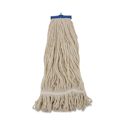 Mop Head, Lie-Flat Head, Cotton Fiber, 24 oz, White, 12/Carton