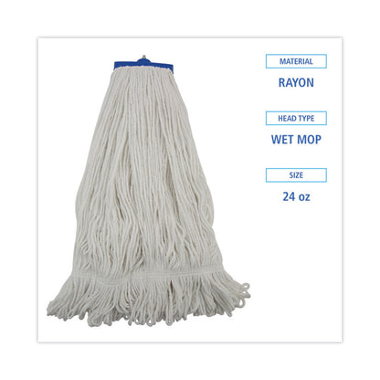 Mop Head, Lie-Flat Head, Rayon Fiber, 24 oz, White, 12/Carton
