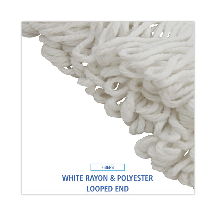 Mop Head, Lie-Flat Head, Rayon Fiber, 24 oz, White, 12/Carton