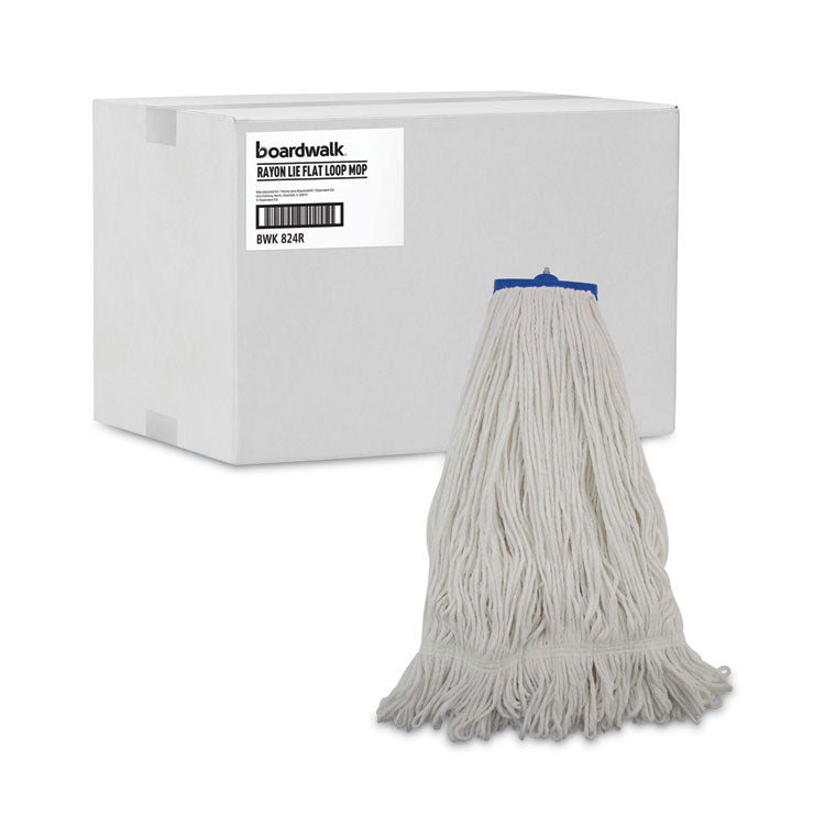 Mop Head, Lie-Flat Head, Rayon Fiber, 24 oz, White, 12/Carton
