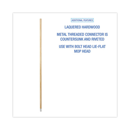 Lie-Flat Screw-In Mop Handle, 1.13" dia x 54", Natural