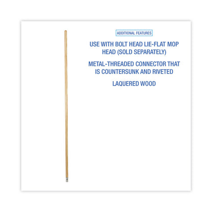 Lie-Flat Screw-In Mop Handle, 1.13" dia x 60", Natural
