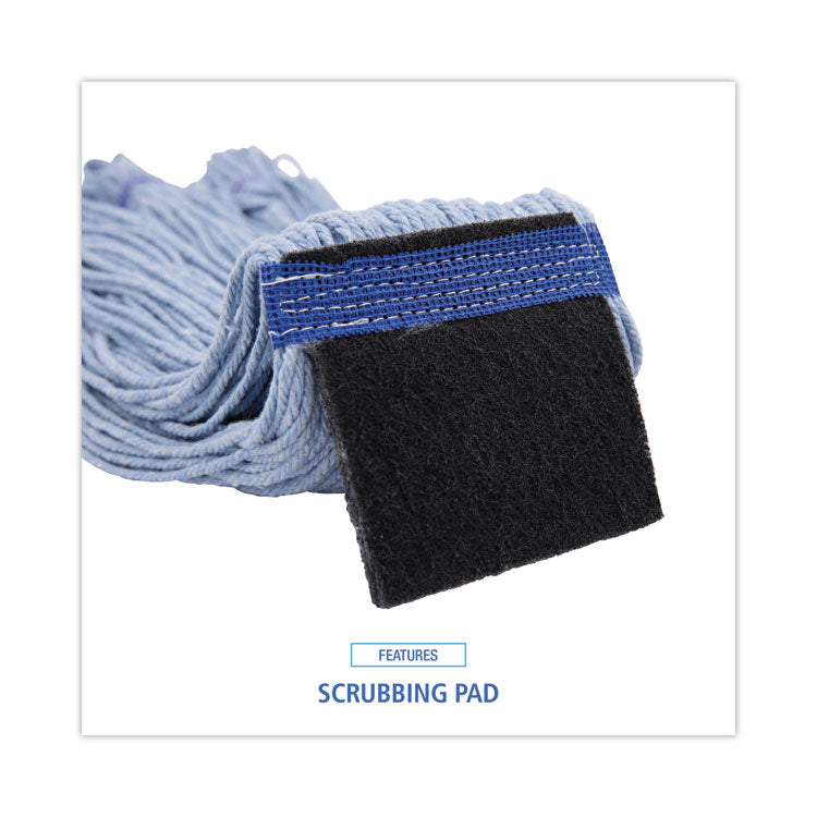 Mop Head, Loop-End, Cotton with Scrub Pad, Medium, 12/Carton