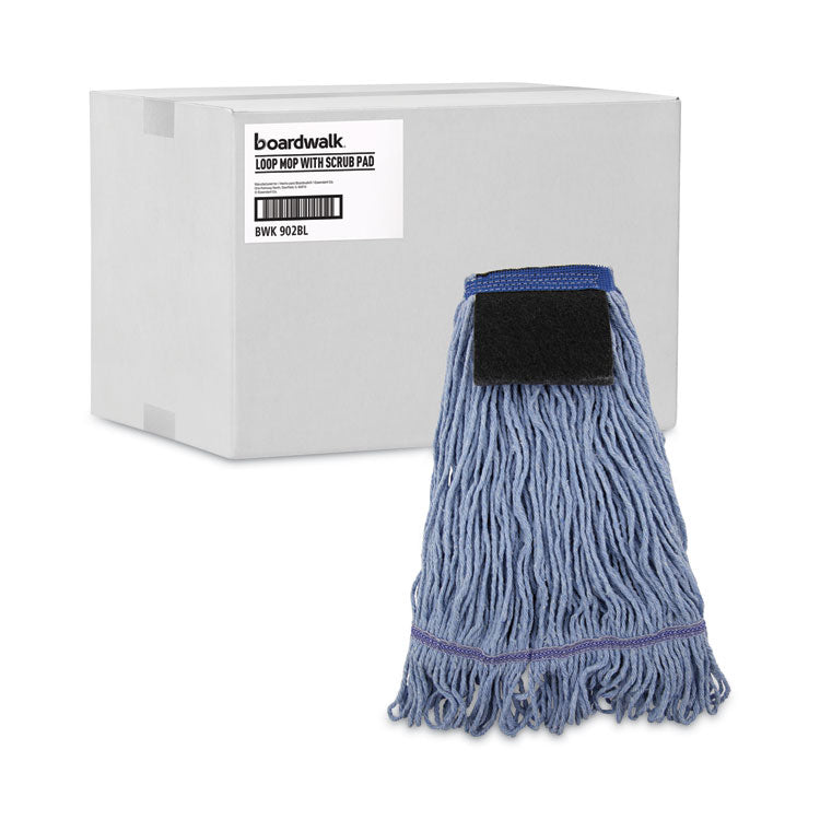 Mop Head, Loop-End, Cotton with Scrub Pad, Medium, 12/Carton