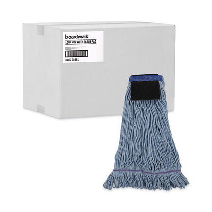 Mop Head, Loop-End, Cotton with Scrub Pad, Large, 12/Carton