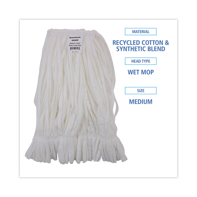 Mop Head, Looped, Enviro Clean With Tailband, Cotton/Synthetic, Medium, White, 12/Carton