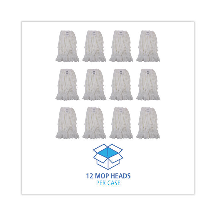 Mop Head, Looped, Enviro Clean With Tailband, Cotton/Synthetic, Medium, White, 12/Carton