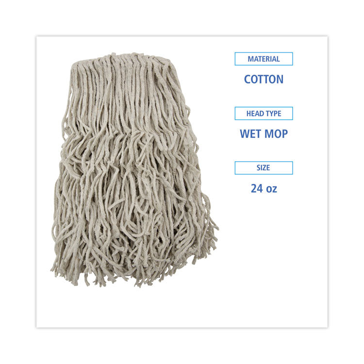 Banded Cotton Mop Heads, 24 oz, White, 12/Carton