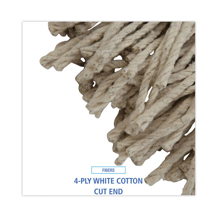 Mop Head, Cotton, Cut-End, White, 4-Ply, 32 oz, 12/Carton
