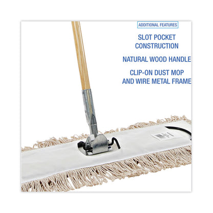 Cotton Dry Mopping Kit, 24 x 5 Natural Cotton Head, 60" Natural Wood Handle