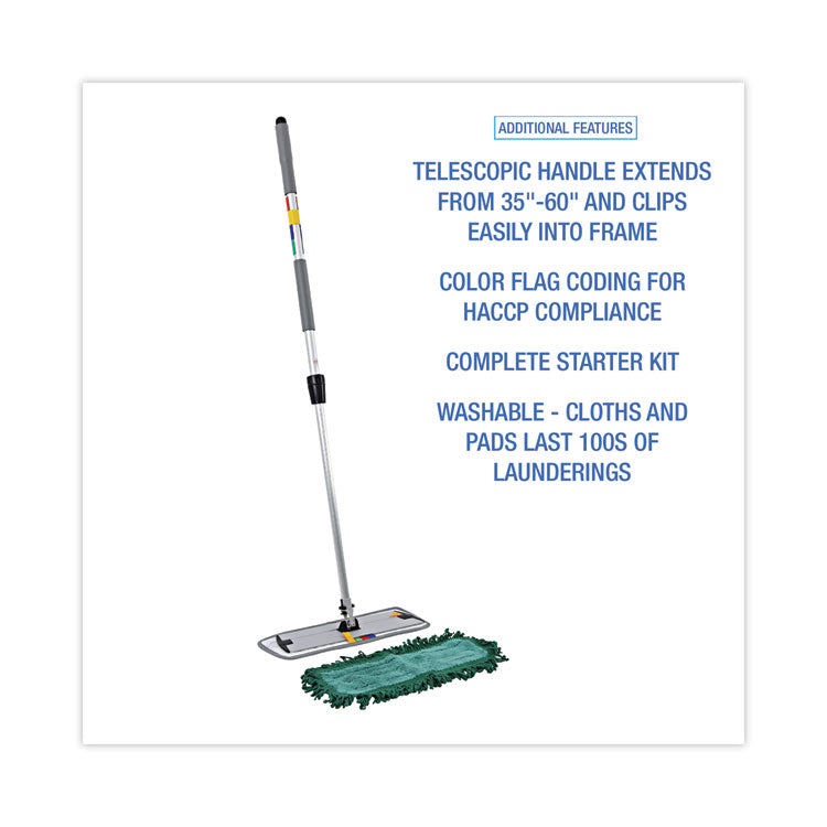 Microfiber Cleaning Kit, 18" Blue/Green Microfiber Head, 35" to 60" Gray Aluminum Handle