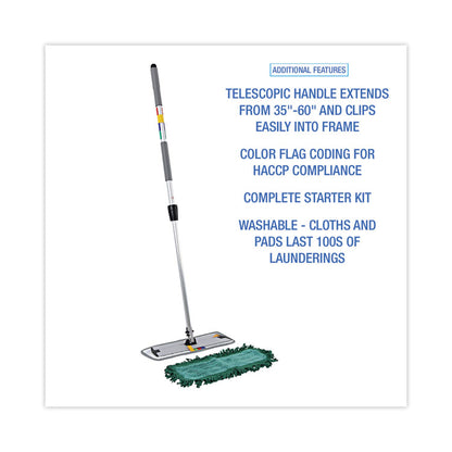 Microfiber Cleaning Kit, 18" Blue/Green Microfiber Head, 35" to 60" Gray Aluminum Handle