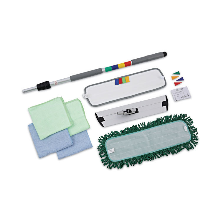 Microfiber Cleaning Kit, 18" Blue/Green Microfiber Head, 35" to 60" Gray Aluminum Handle