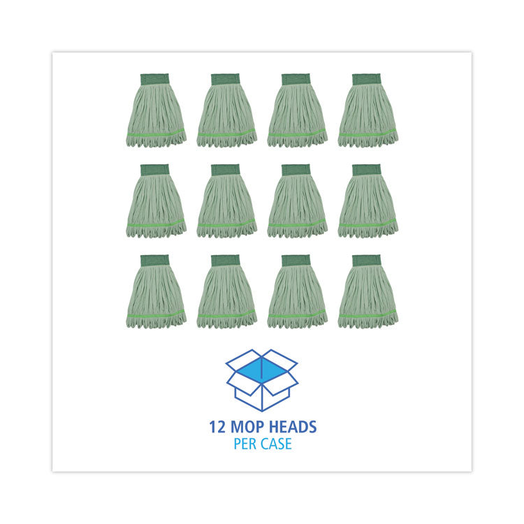 Microfiber Looped-End Wet Mop Heads, Medium, Green, 12/Carton