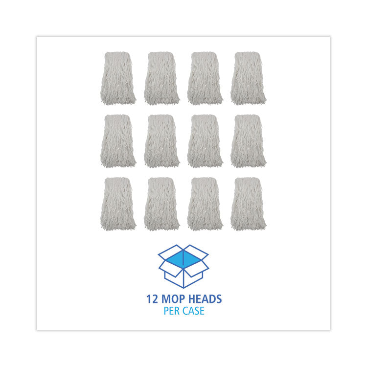 Banded Rayon Cut-End Mop Heads, #24, White, 1.25" Headband, 12/Carton
