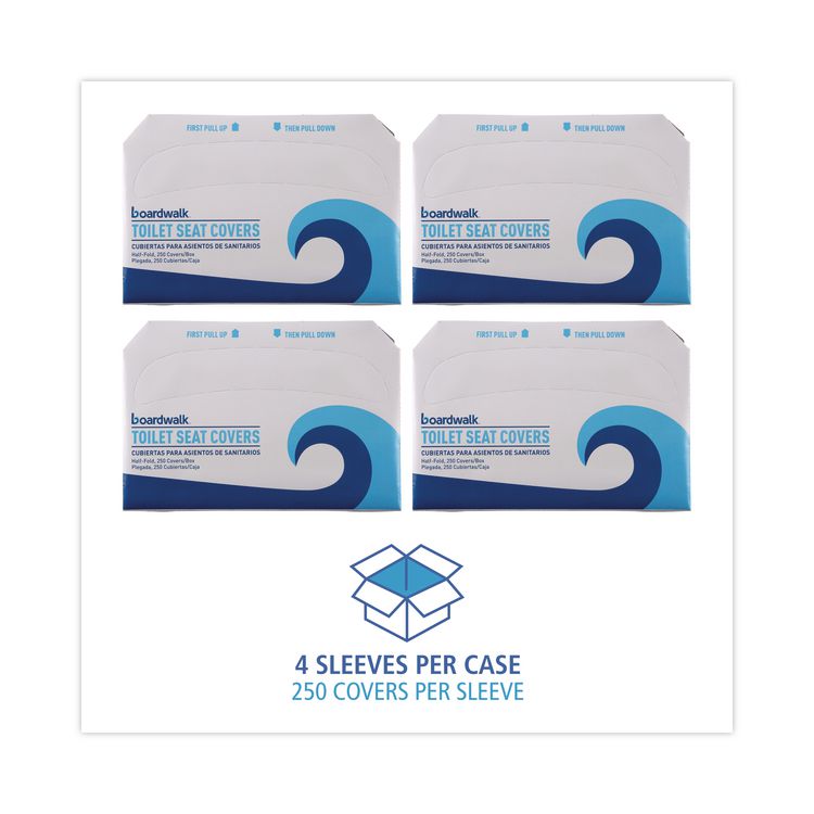 Premium Half-Fold Toilet Seat Covers, 14.17 x 16.73, White, 250/Sleeve, 4 Sleeves/Carton