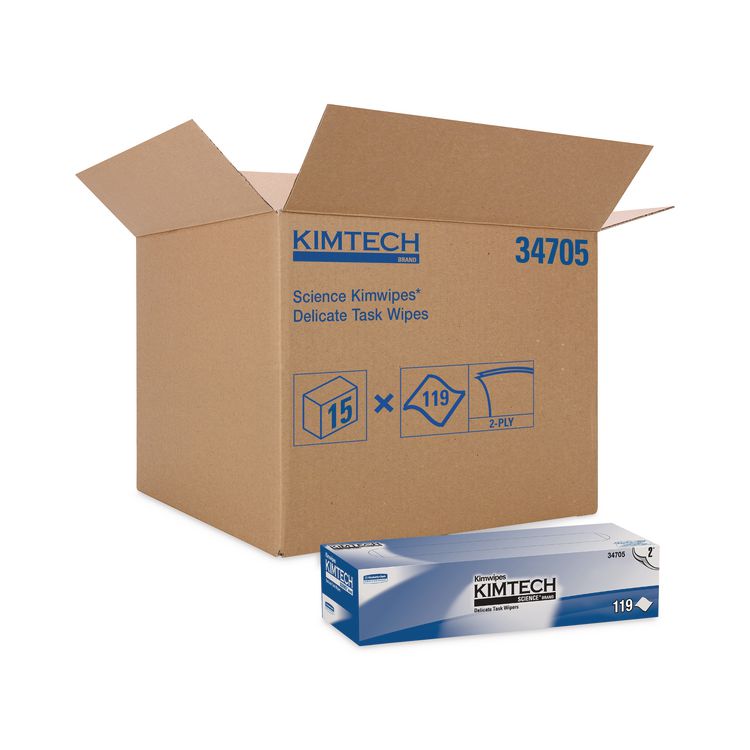 Kimwipes Delicate Task Wipers, 2-Ply, 11.8 x 11.8, Unscented, White, 120/Box, 15 Boxes/Carton