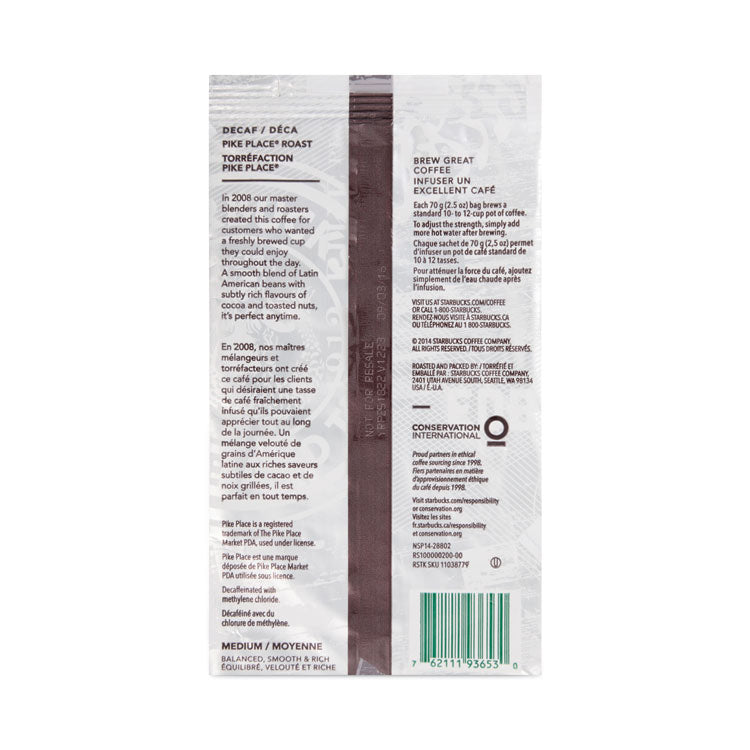 Coffee, Pike Place Decaf, 2.5 oz Packet, 72/Carton