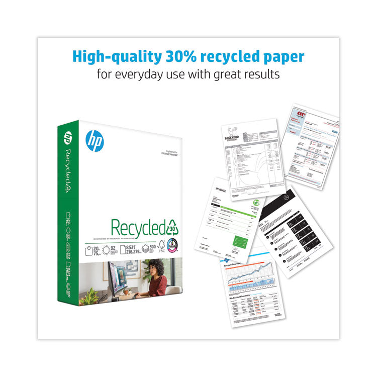 Recycled30 Paper, 92 Bright, 20-lb Bond Weight, 8.5 x 11, White, 500 Sheets/Ream, 10 Reams/Carton