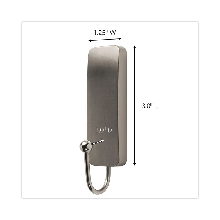 Medium Indoor Decorative Hooks, Metal, Brushed Nickel, Supports 3 lb, 2/Pack