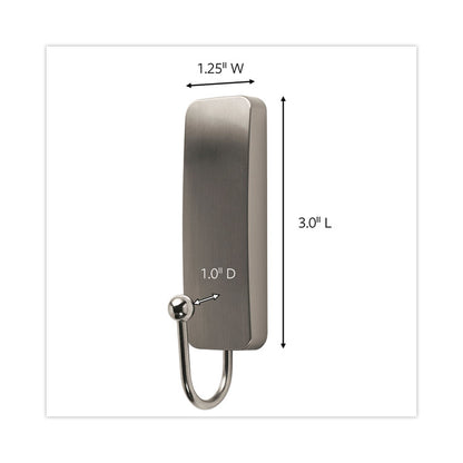 Medium Indoor Decorative Hooks, Metal, Brushed Nickel, Supports 3 lb, 2/Pack