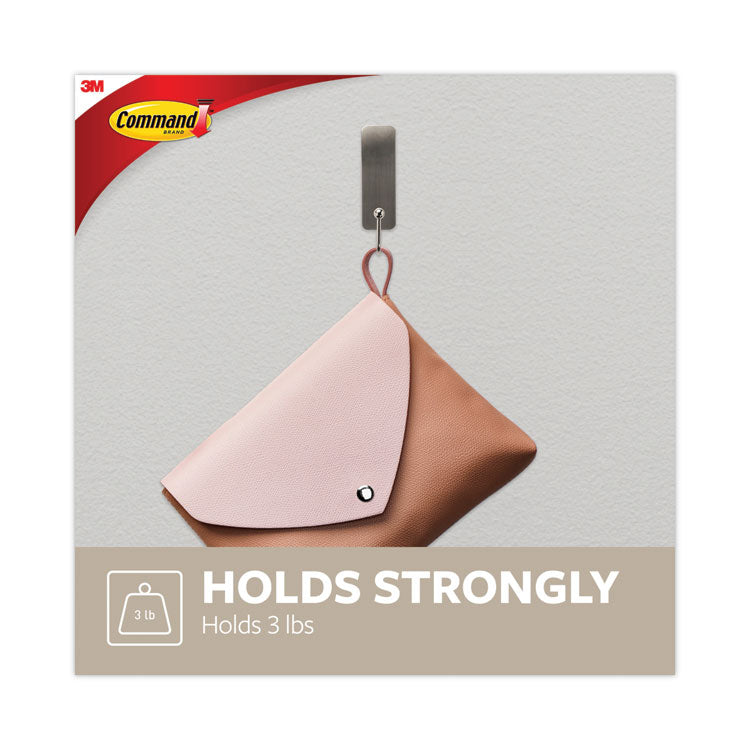 Medium Indoor Decorative Hooks, Metal, Brushed Nickel, Supports 3 lb, 2/Pack