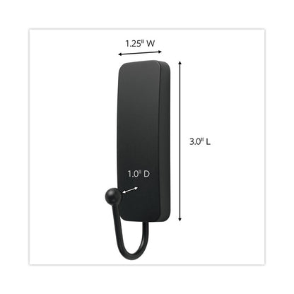 Medium Indoor Decorative Hooks, Metal, Matte Black, Supports 3 lb, 2/Pack