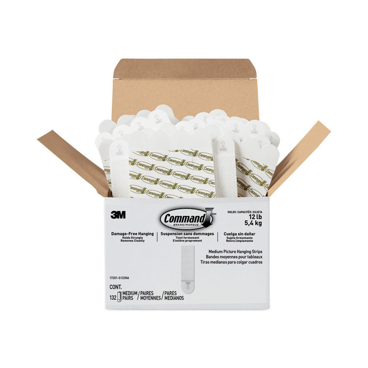 Damage-Free Hanging Picture Hanging Strip Pairs, Holds Up to 2.5 lb, Medium: 0.75" x 2.75", White, 132/Pack