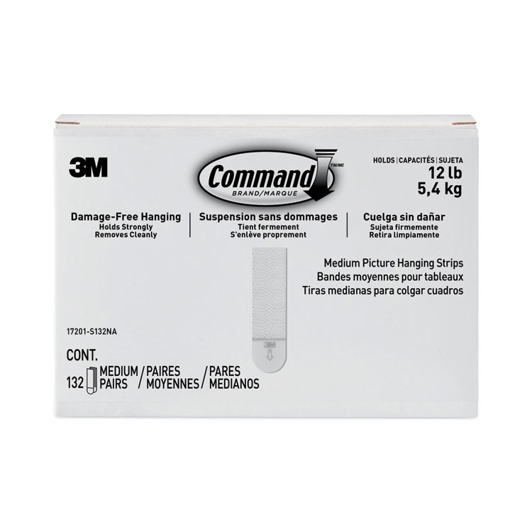 Damage-Free Hanging Picture Hanging Strip Pairs, Holds Up to 2.5 lb, Medium: 0.75" x 2.75", White, 132/Pack