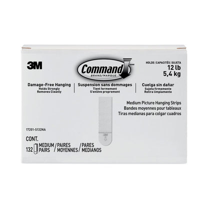 Damage-Free Hanging Picture Hanging Strip Pairs, Holds Up to 2.5 lb, Medium: 0.75" x 2.75", White, 132/Pack