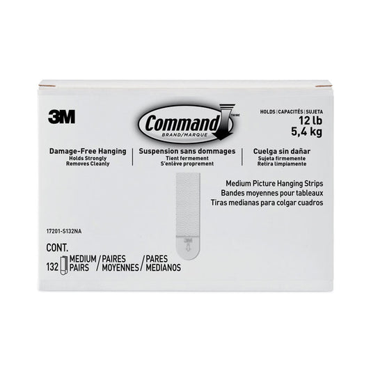 Damage-Free Hanging Picture Hanging Strip Pairs, Holds Up to 2.5 lb, Medium: 0.75" x 2.75", White, 132/Pack