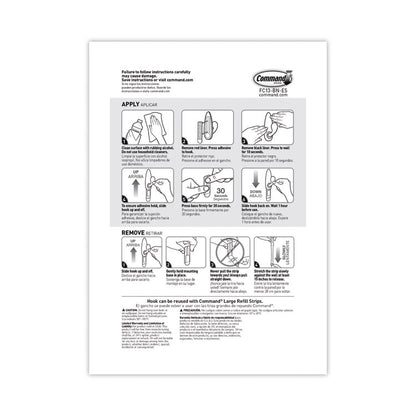 Adhesive Mount Metal Hook, Large, Brushed Nickel Finish, 5 lb Capacity, 2 Hooks and 4 Strips/Pack