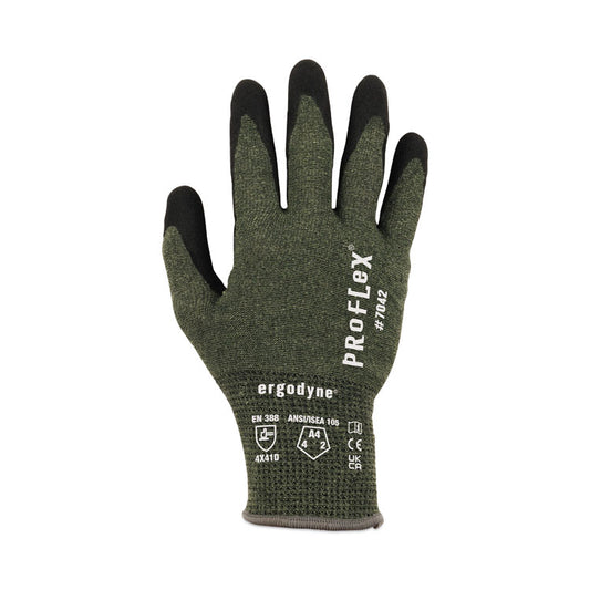ProFlex 7042 ANSI A4 Nitrile-Coated CR Gloves, EN388: 4X41D, 9" Long, Medium, Green, Pair