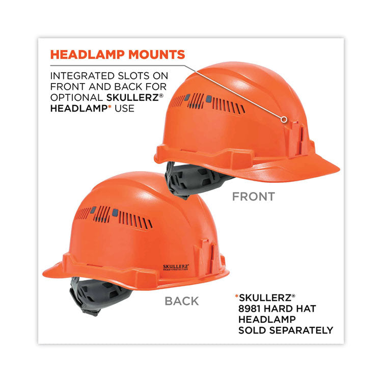Skullerz 8972 Class C Hard Hat Cap Style, Vented, 4-Point Standard Ratchet Suspension, One Size Fits Most (6.5 to 8), Orange