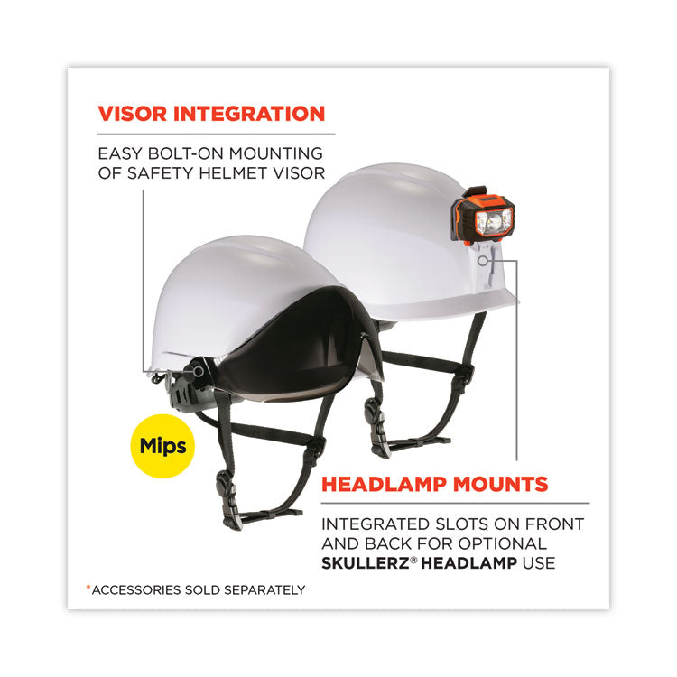 Skullerz 8974-MIPS Class E Safety Helmet with MIPS Technology, MIPS 6-Point Ratchet Suspension, One Size Fits Most, White
